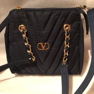 Gorgeous Vintage Valentino navy blue V quilted shoulder bag